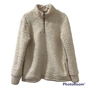 Weatherproof Vintage Ivory White Mock Neck Frosty Tipped Sherpa Sweater Sz Large